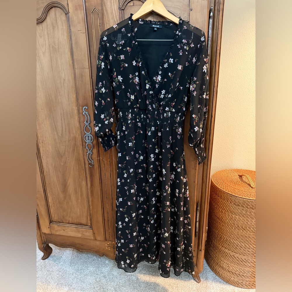 Madewell Black Floral Long Sleeve Maxi Dress